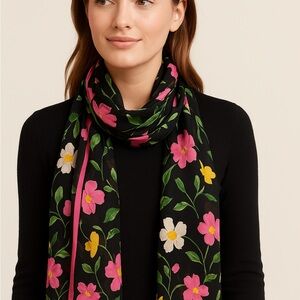 Kate Spade Black Scarf with Pink and Yellow Floral Design